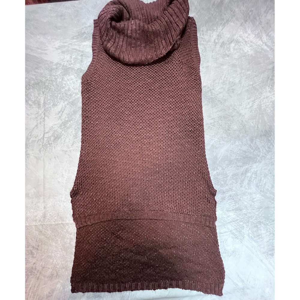 Charlotte Russe Sweater Womens XS Brown Knit Sleeveless High Low Hem Turtleneck